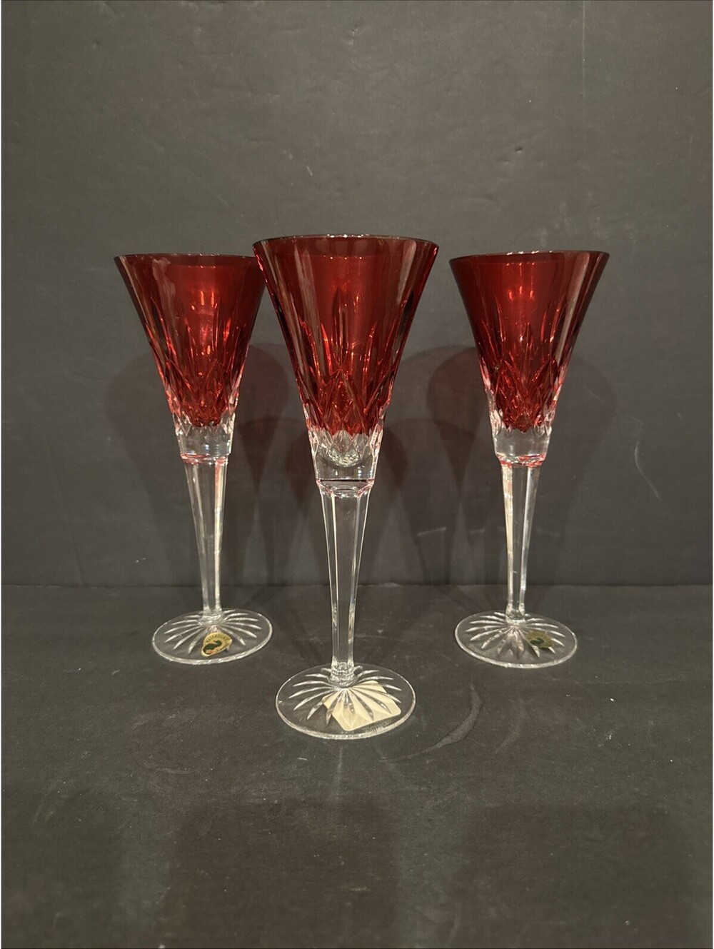 Waterford Crystal (3) Lismore Crimson Champagne Toasting Flutes New
